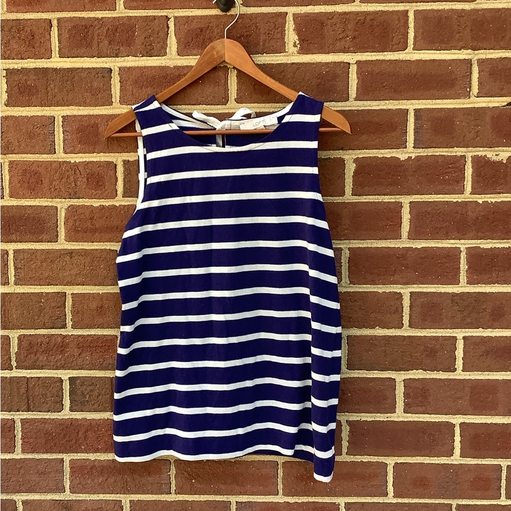 LOFT Navy White Striped Tie Back Tank M NWT